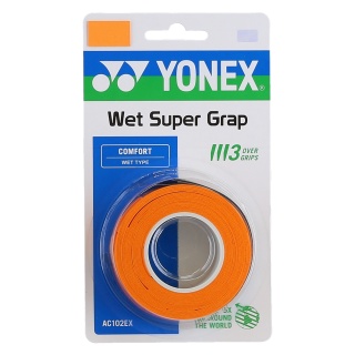 Yonex Overgrip Wet Super Grap 0.6mm (Komfort/gładki/lekko klejący) pomarańczowy 3 szt.